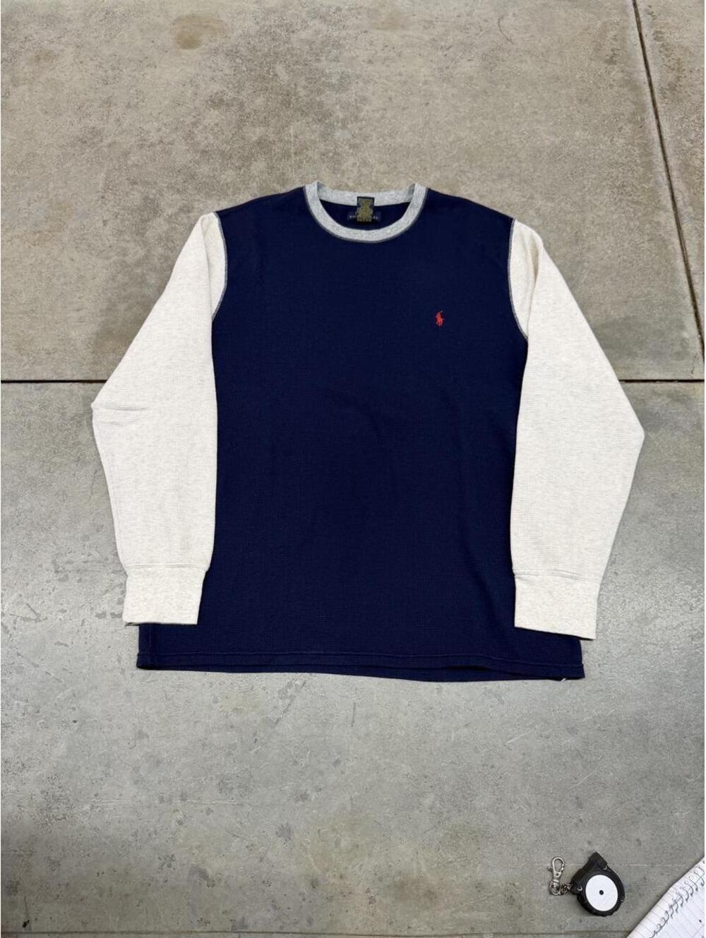 vintage polo ralph lauren navy and grey thermal shirt size xl